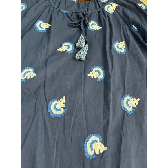 Oliphant Embroidered 3/4 Sleeve Cotton Blouse Tassel Scoop Neck Top Size Medium‎ - Picture 8 of 9